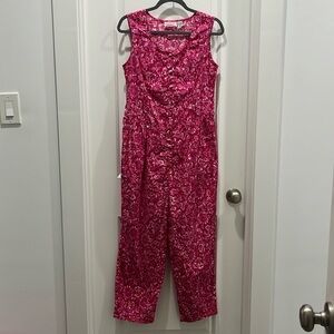 Vintage Honors Intimates Hot Pink Floral Cotton Jumpsuit Sz M